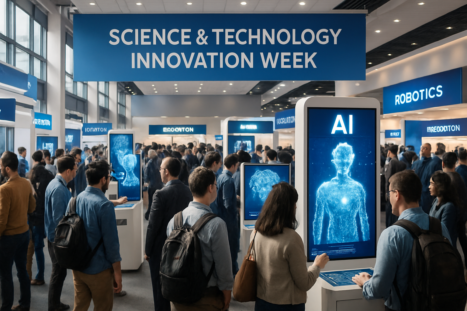 Visitantes explorando demostraciones interactivas de IA en la Semana de la Innovación